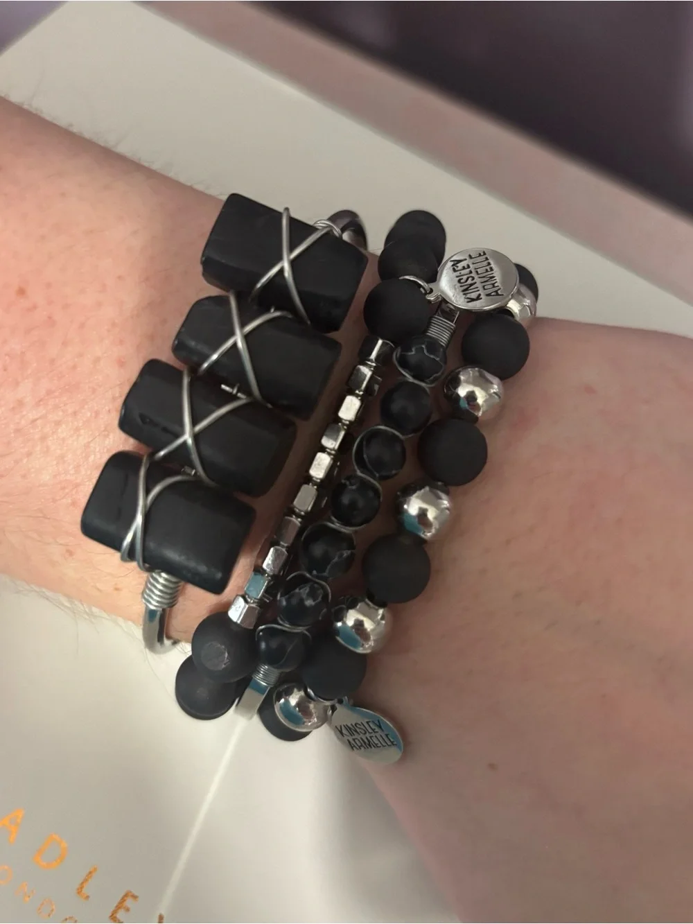 Kinsley Armelle Black Multi-Stack Beaded and Wire Bracelet Set